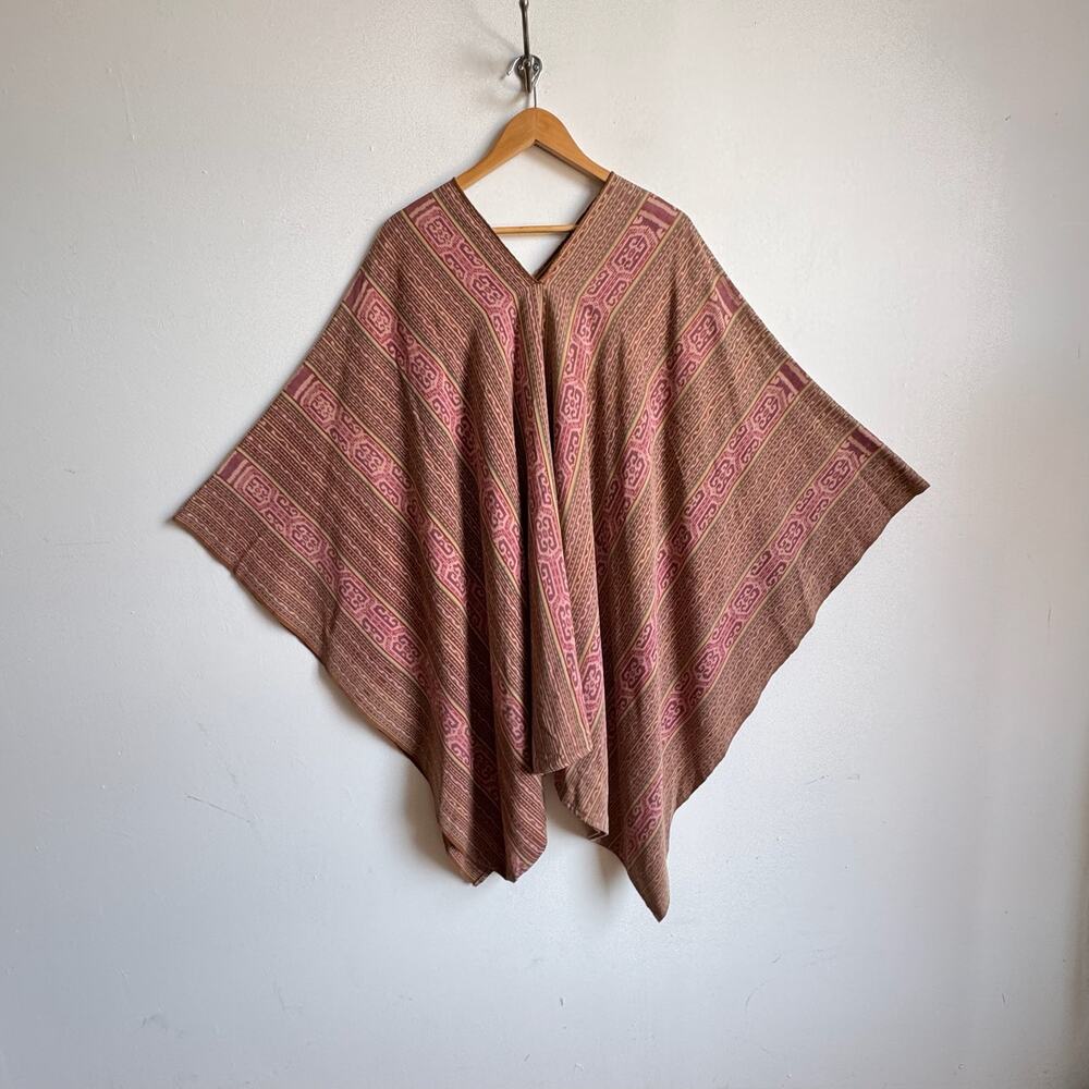Vintage Hand Woven Andean Poncho in Pink & Brown